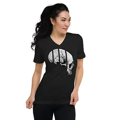 Buy Exploded Elongated Human Skull Unisex Short Sleeve V-Neck T-Shirt • 27.60£