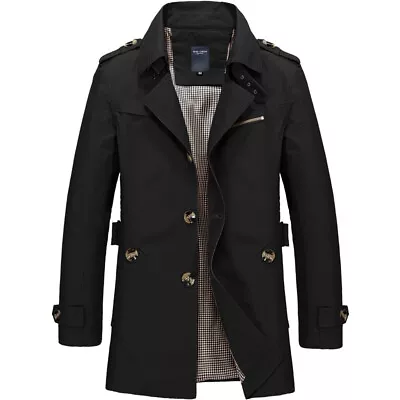 Buy Mens Long Jacket Coat Tops Overcoat Trench Spring Autumn Warm Formal Outwear UK • 19.39£
