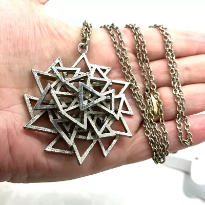 Buy Geometric 3D Triangle Heavy Pendant Necklace Silver Tone Metal Costume Jewellery • 26£
