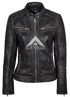 Buy Ladies Leather Jacket Speed Racing Vintage Black Bronze Style REAL NAPA 2735  • 103.78£