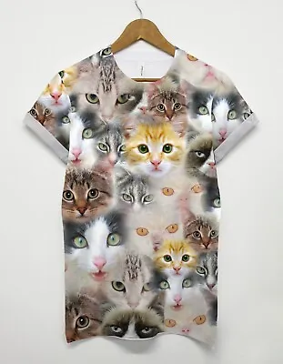 Buy Cats All Over T Shirt Animal Pet Kitten Pussycat Indie Top Printed Graphic Shop • 20£