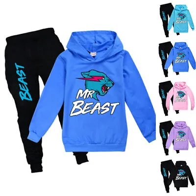 Buy Kids Boys Girls Mr Beast Printed Hoodie Sweatshirts Hooded Pants Tracksuit Set # • 18.04£