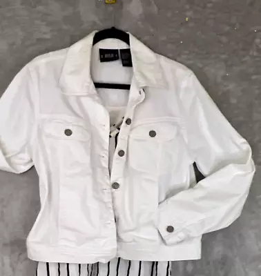 Buy Womens  Medium White 90s Vintage Bill Blass Jean Trucker Jacket • 43.23£