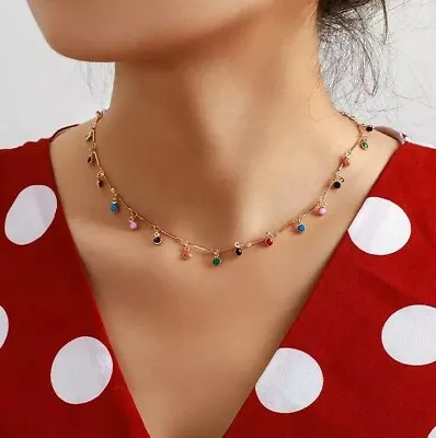 Buy Colourful Crystal Beads Necklace Choker Stone Jewellery Gold Silver • 2.99£