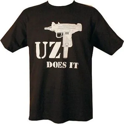 Buy Uzi Does It T-Shirt Short Sleeve Black Army Airsoft Clothing Cotton Size Small • 5.95£