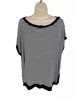 Buy Women's Zara Medium M Navy Stripe Boxy Side Popper Casual Oversized T Shirt Tee • 9.99£