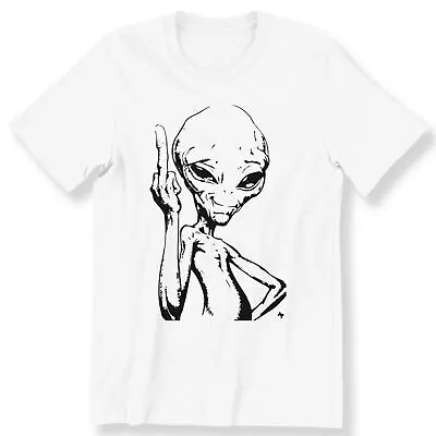 Buy Alien With Middle Finger Men's Ladies T-shirt UFO Graphic T-shirt 100% Cotton • 12.99£