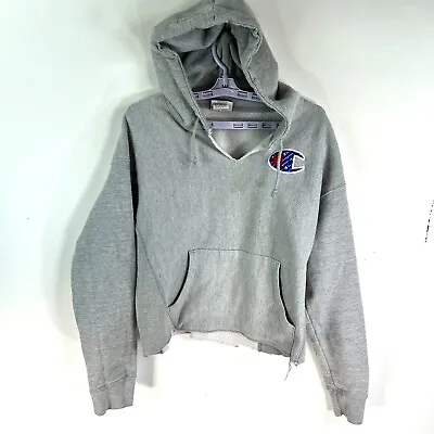 Buy Vintage Champion Reverse Weave Cropped Hoodie Womens L/XL Gray Distressed • 18.96£