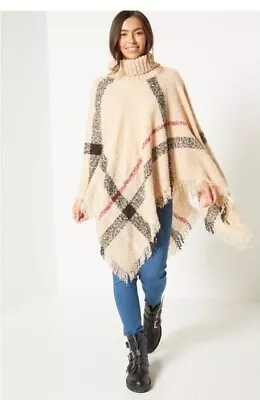 Buy LADIES OVERSIZED CHECK PONCHO Sweater Wrap Cape Shawl ONE SIZE FREE P&P CREAM  • 11.99£