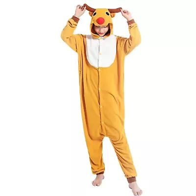 Buy Adult One Piece Pajamas Costume Reindeer Pajamas For Kids Adults Unisex Small • 6.99£