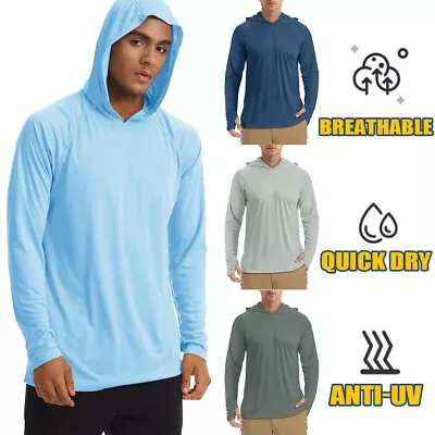 Buy Men Long Sleeve Hoodies Sun UV Protection Outdoor Hiking Sunscreen Shirt UPF 50+ • 11.16£