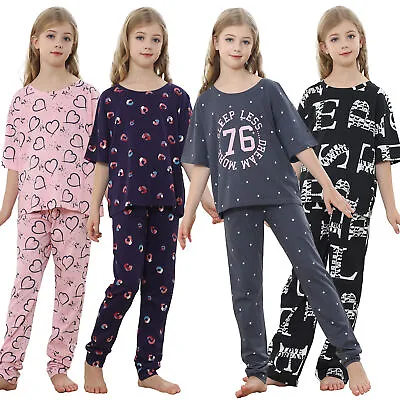 Buy Girls Pyjamas Pjs Nightwear Set Loungewear 100% Cotton Short Sleeve 8-13 Years • 7.99£