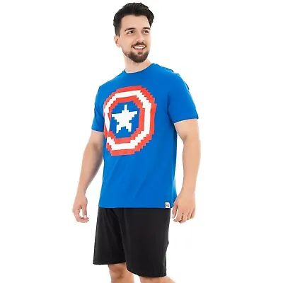 Buy Captain America Pyjamas Adults Mens S M L XL XXL PJs T-Shirt Shorts Navy Blue • 17.99£