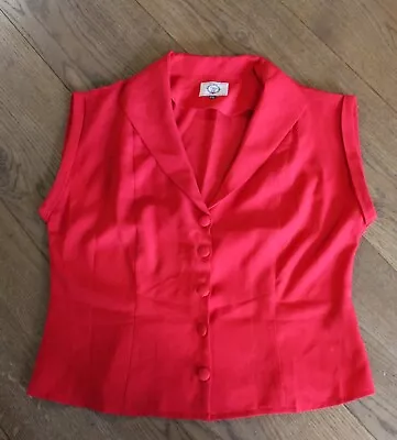 Buy Banned Apparel Retro Rockabilly 50's Red V Neck Buttoned Sleeveless Blouse 2XL • 11.99£