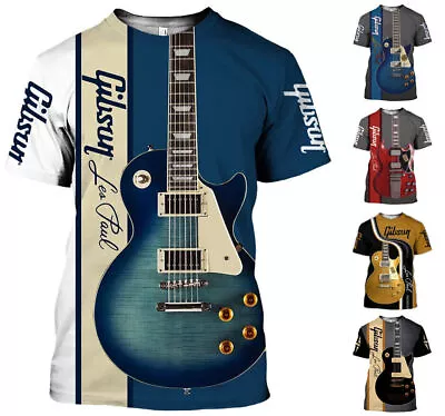 Buy Men's T-Shirt Graphic Print Gibson Guitar Inspired Design Tee - Sizes XS-6XL • 15.06£