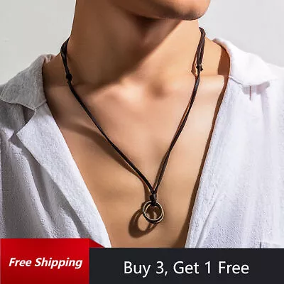 Buy Mens PU Leather Surfer Necklace Ring Pendant Retro Jewelry Gift For Him Men Boys • 3.99£