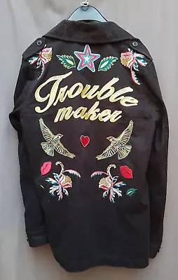 Buy River Island Trouble Maker Black Jacket Embroidery Heavy Duty Cotton • 15£