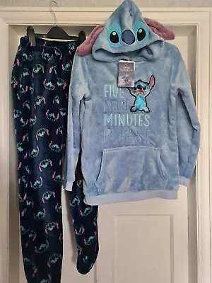 Buy Disney STITCH Ladies Cosy Fleece Hooded Pyjamas Women Hoodie PJ's Medium 12-14 • 32.95£