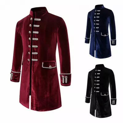 Buy Mens Velvet Military Drummer Tailcoat Suit Jacket Gothic Tuxedo Frock Coat • 55.19£