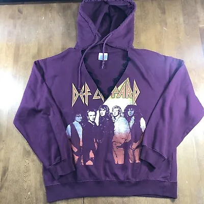 Buy Def Leppard Burgundy Hoodie Womens Large Cut Out Lace Red Band Graphic Print • 11.83£