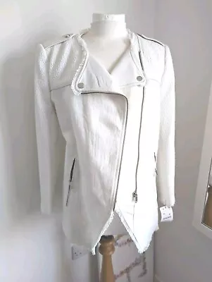 Buy Zara Linen White Trafaluc Biker Style Jacket XL Est 12-16 • 10£