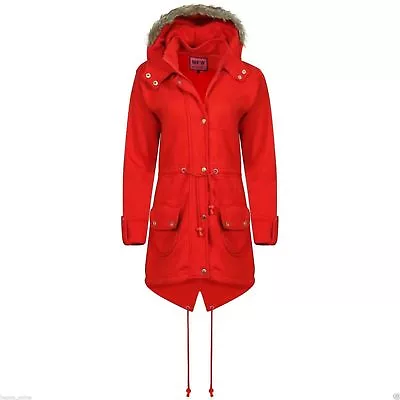 Buy Girls Parka Jacket Hooded Warm Winter Top Fleece Faux Fur Trench Coat Outwear Uk • 14.95£