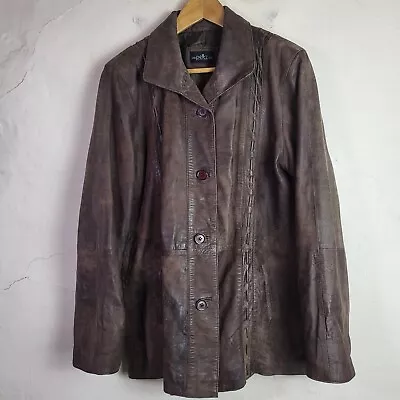Buy Peltz Womens UK10 Vintage Leather Jacket Overcoat Brown Button Moto Biker • 24.69£