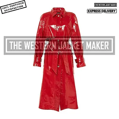 Buy Faux Leather Trench Coat Womens, Red Vinyl Coat Women, Get 20% Off Free Delivery • 113.21£