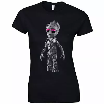 Buy DJ STANDING Baby Groot Ladies T-Shirt Headphones Music Galaxy Party Disco Yoda • 11.99£