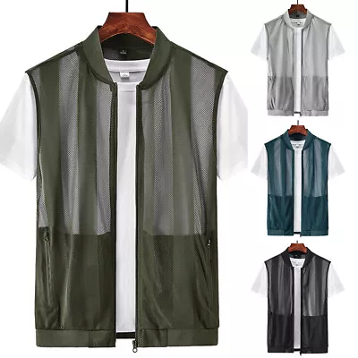 Buy Male Tops Waistcoat Summer Vests Sleeveless Jacket Fishing Vest Multi-pocket UK • 10.87£