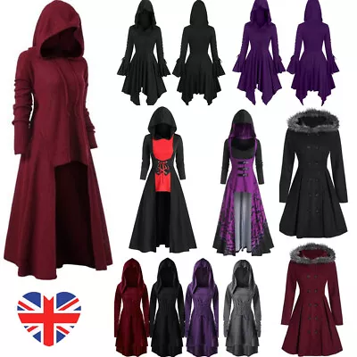 Buy Womens Gothic Punk Hooded Cloak Cape Coat Sweater Witch Swing Dress Winter UK • 18.96£