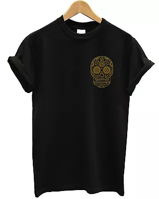 Buy Skull Logo T Shirt Candy Pattern Hipster Gold Printed Slogan Hipster Fashion • 15.99£