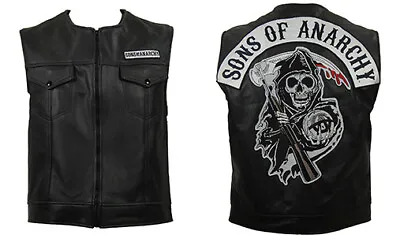 Buy SOA Sons Of Anarchy Mens Genuine Leather Black Biker Vest Jacket Moto Cafe Racer • 38.98£