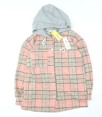 Buy Love Look Womens Pink Plaid Polyester Henley Hoodie Size S Button • 6£