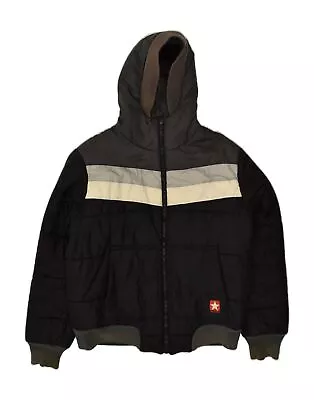 Buy CONVERSE Mens Hooded Padded Jacket UK 38 Medium Black Colourblock Nylon BF16 • 24.60£