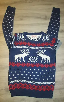 Buy V28-ladies Size S 6-8 Christmas Vintage Jumper Pullover Sweater Top Reindeer • 5.99£