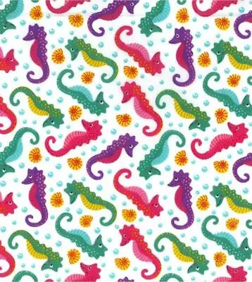 Buy Printed Polycotton Craft Fabric Material - SEAHORSES • 2.49£