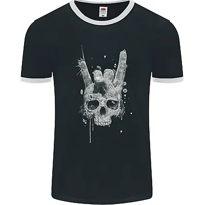 Buy Rock N Roll Music Salute Skull Biker Gothic Mens Ringer T-Shirt FotL • 9.99£