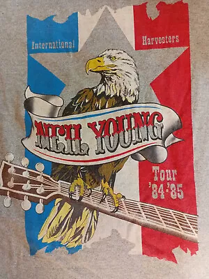 Buy Neil Young  International Harvesters 84/85 Tour ORIGINAL T Shirt Size L GRAY • 85.05£