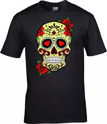 Buy Sugar Skull And Roses Black Adults T-Shirt • 14.99£