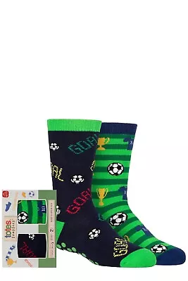 Buy Boys 2 Pair Totes Originals Novelty Slipper Socks With Anti Slip Grips Gift Box! • 10.99£