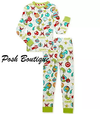 Buy Kids Dr Seuss The Grinch Pajamas Set Shirt Pants Boys Girls Christmas 6 8 10 12 • 25.21£