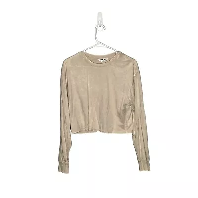 Buy Double Zero Long Sleeve Cropped T Shirt Burnout Neutral Cream Size M • 10.34£