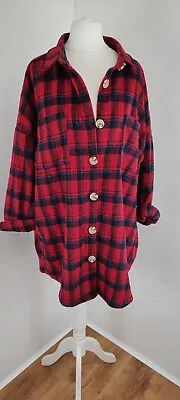 Buy Boohoo Women's Red & Black Check Warm Flannel Shirt Wool Blend UK 8 Oversized • 4.99£