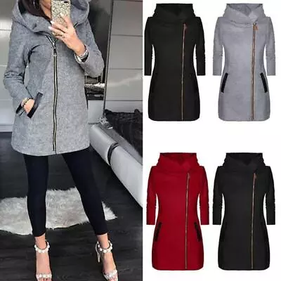 Buy Winter Womens Autumn Zip Hooded Coat Jacket Ladies Long Sleeve Plain Hoodie Coat • 26.93£