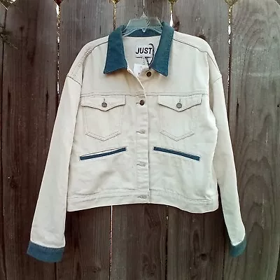 Buy Anthropologie Just Female Womens Denim Jacket Size XL Ivory Blue Pockets New  • 96.38£
