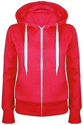 Buy Ladies  Womens Hoodies Sweatshirt Plain Hoody Girls Zip Top Jacket Plus Size • 7.75£
