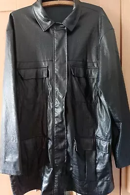 Buy PRETTY LITTLE THING Oversized Faux Croc  Leather 3/4 Jacket In Black : Size 14 • 8£