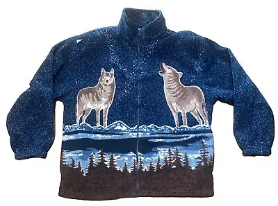 Buy Collections ETC Wolf Howling All Over Print Zip-up Fleece Jacket Large X-Large • 37.79£