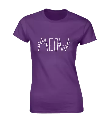 Buy Meow Cat Ladies T Shirt Funny Animal Lover Gift Top Kittens Cute Fashion Idea • 7.99£